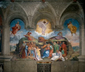 Transfiguratie van Christus, geschilderd op een stuk van de muur in de sacristie